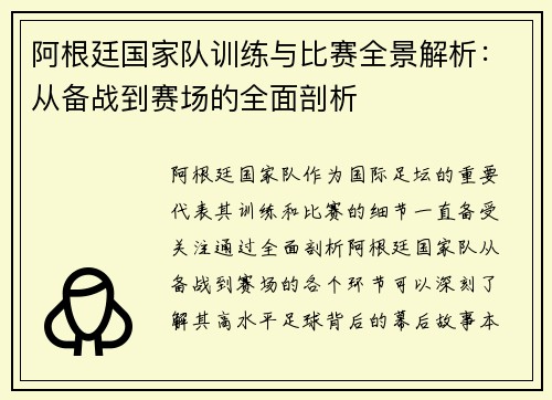 阿根廷国家队训练与比赛全景解析：从备战到赛场的全面剖析