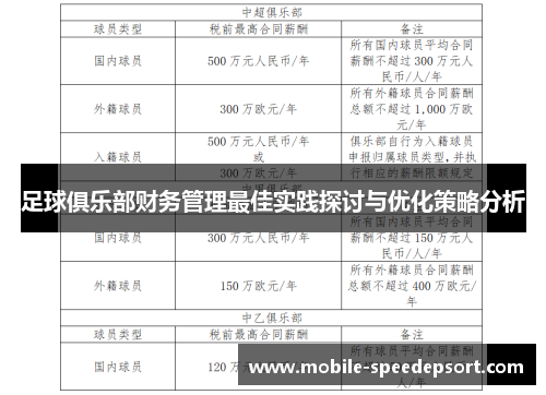 足球俱乐部财务管理最佳实践探讨与优化策略分析